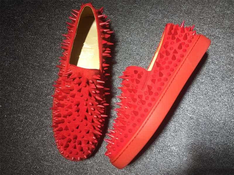 Christian Louboutin Low Top All Red Suede Upper And Red Rivets 2
