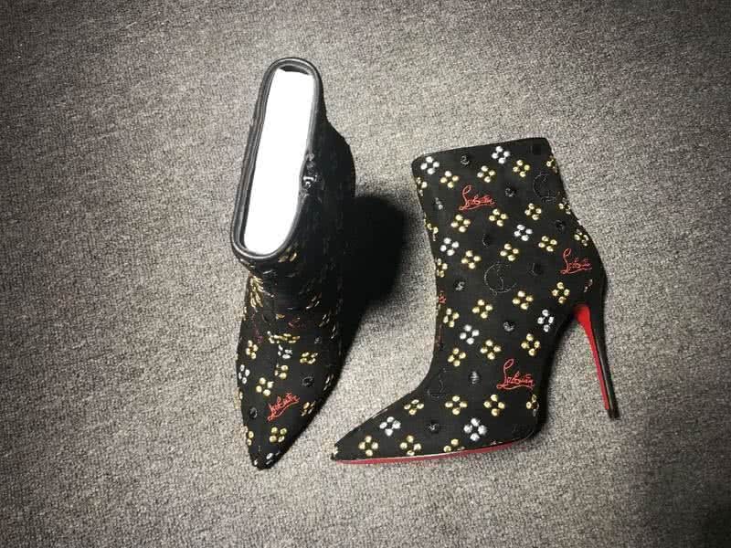 Christian Louboutin Women's Boots Black Suede And Embroidery High Heels 2