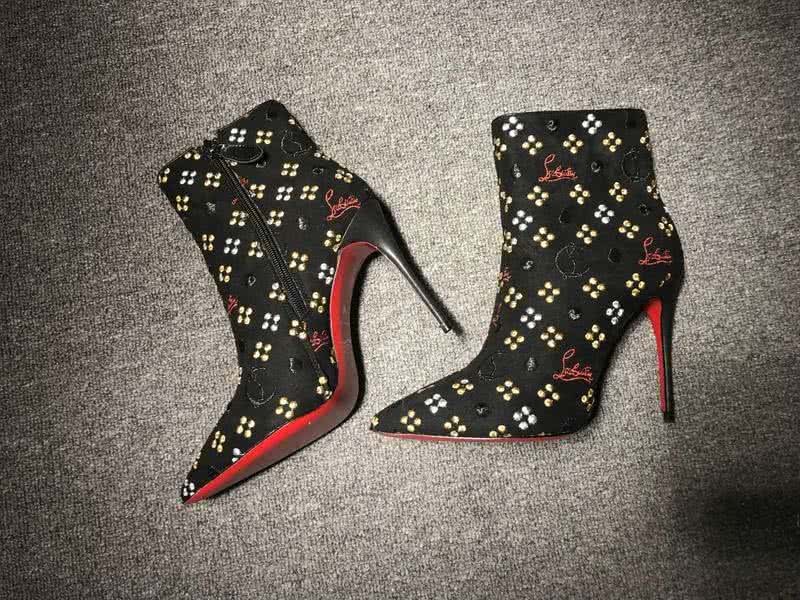 Christian Louboutin Women's Boots Black Suede And Embroidery High Heels 3