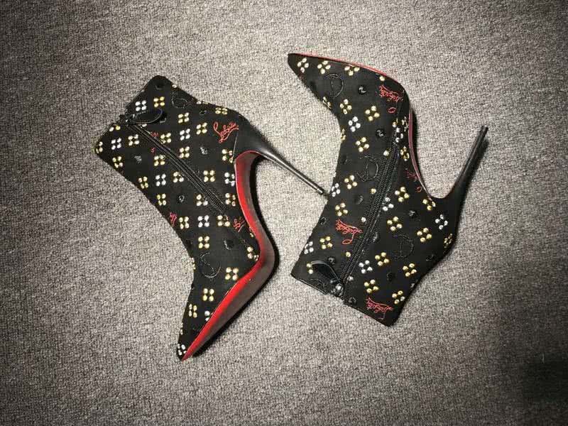 Christian Louboutin Women's Boots Black Suede And Embroidery High Heels 4