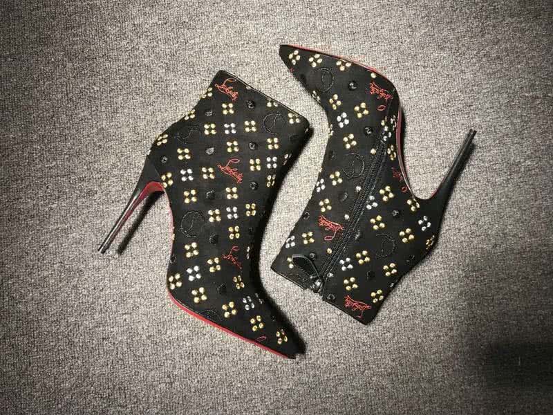 Christian Louboutin Women's Boots Black Suede And Embroidery High Heels 6