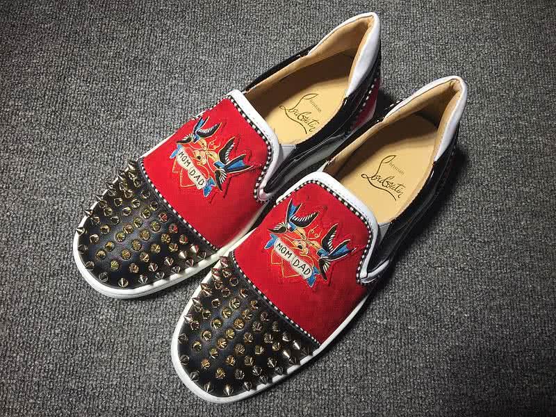 Christian Louboutin Low Top Black Rivets On Toe Cap Red And Black 1
