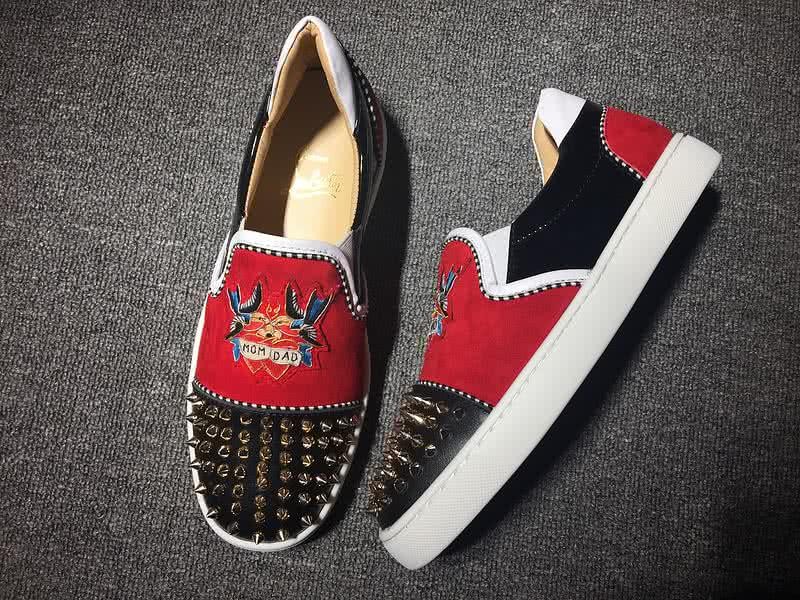 Christian Louboutin Low Top Black Rivets On Toe Cap Red And Black 2
