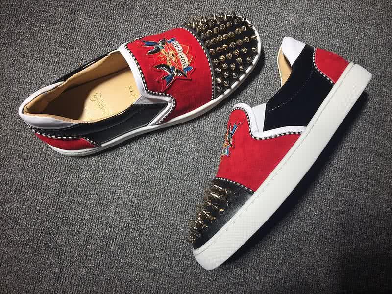 Christian Louboutin Low Top Black Rivets On Toe Cap Red And Black 4