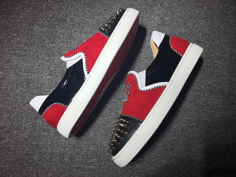 Christian Louboutin Low Top Black Rivets On Toe Cap Red And Black 5