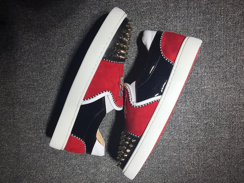 Christian Louboutin Low Top Black Rivets On Toe Cap Red And Black 6