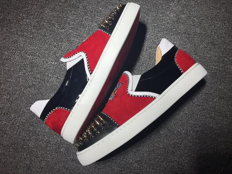 Christian Louboutin Low Top Black Rivets On Toe Cap Red And Black 8