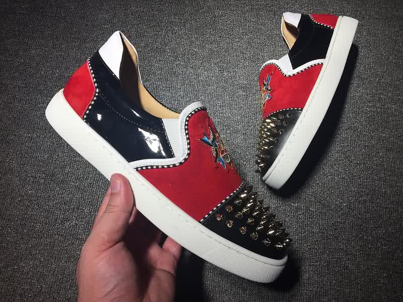 Christian Louboutin Low Top Black Rivets On Toe Cap Red And Black 9