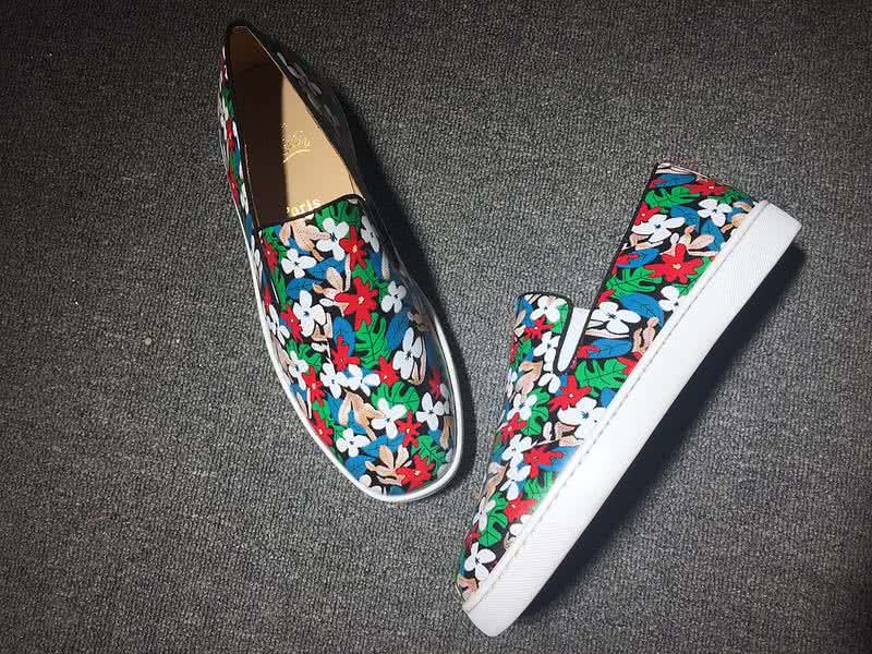 Christian Louboutin Low Top Painting Flowers And Leaves White Blue Green Red 2