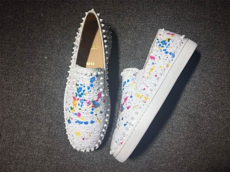 Christian Louboutin Low Top Rivets White Colorful Fake Snakeskin 2