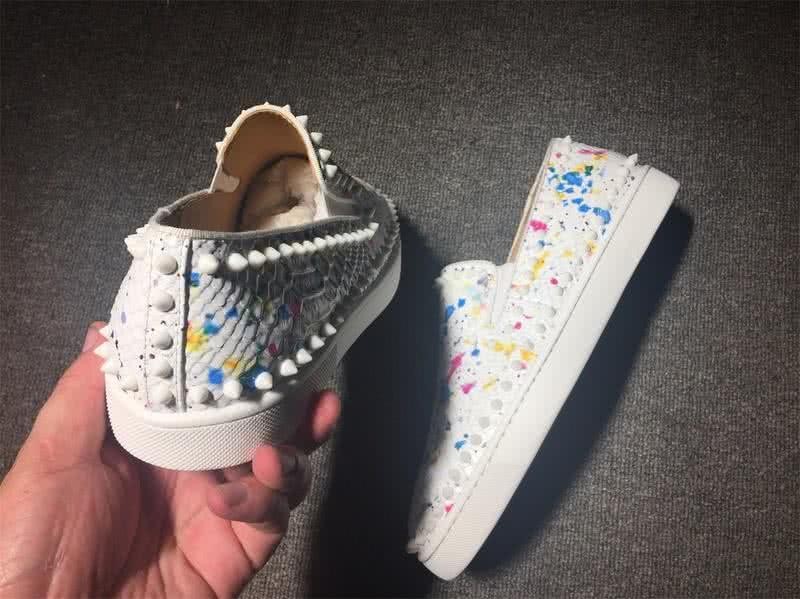 Christian Louboutin Low Top Rivets White Colorful Fake Snakeskin 7