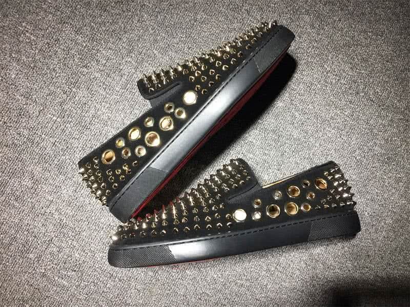 Christian Louboutin Low Top Black Upper And Full Golden Rivets 7