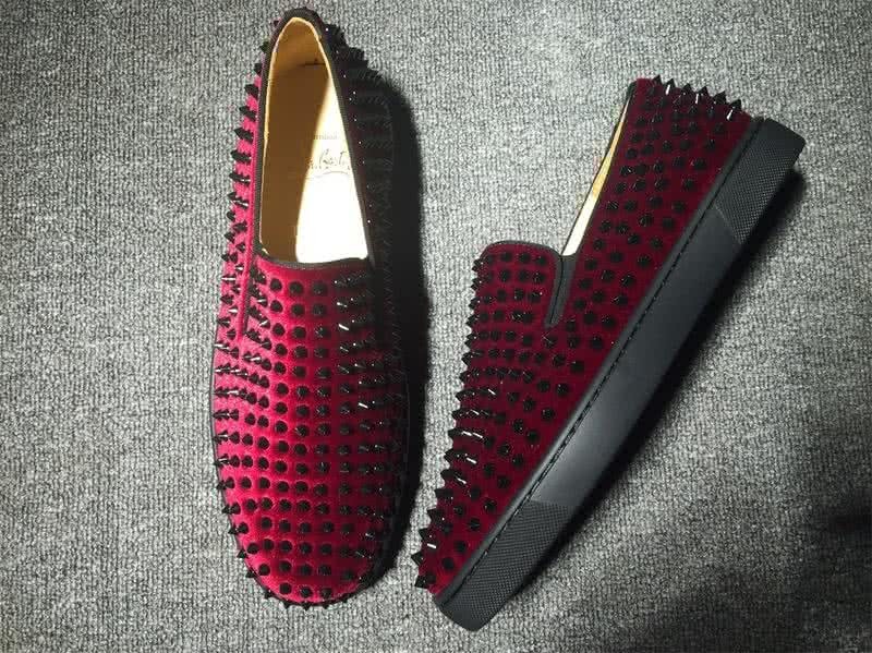 Christian Louboutin Low Top Wine Suede Upper And Full Black Rivets 2
