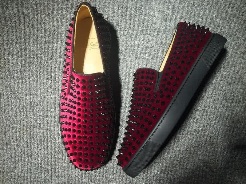 Christian Louboutin Low Top Wine Suede Upper And Full Black Rivets 4