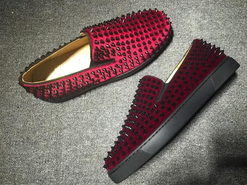 Christian Louboutin Low Top Wine Suede Upper And Full Black Rivets 5