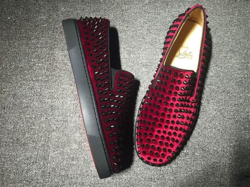 Christian Louboutin Low Top Wine Suede Upper And Full Black Rivets 9