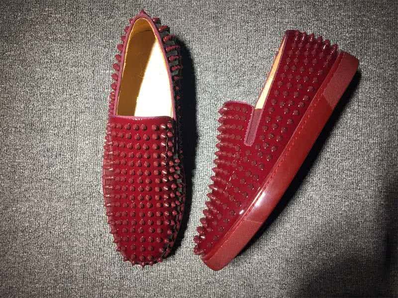 Christian Louboutin Low Top Dark Red Upper And Full Red Rivets 2