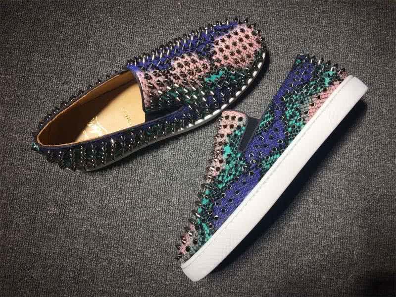 Christian Louboutin Low Top Pink Blue Green Upper All Black Rivets 2