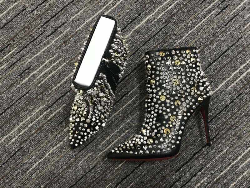 Christian Louboutin Women's Boots Black Suede And Silver Rivet High Heels 3