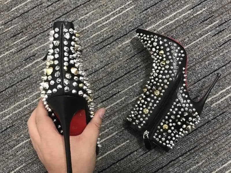 Christian Louboutin Women's Boots Black Suede And Silver Rivet High Heels 7