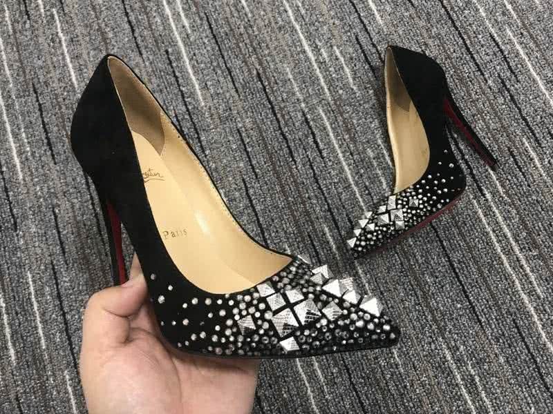 Christian Louboutin High Heels Black Suede And Decorations On The Toe Cap 9