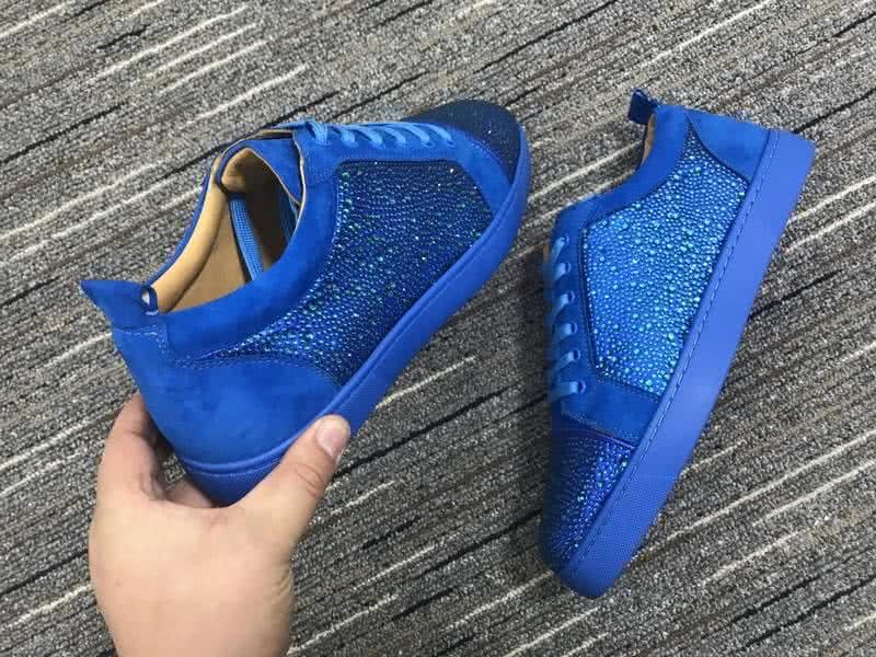 Christian Louboutin Low Top Lace-up Blue Upper And Rhinestone 7