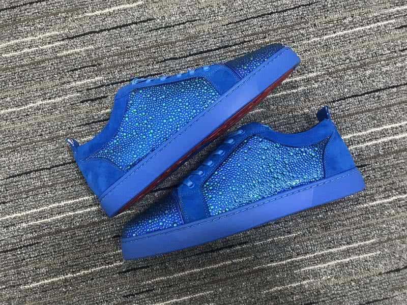 Christian Louboutin Low Top Lace-up Blue Upper And Rhinestone 9