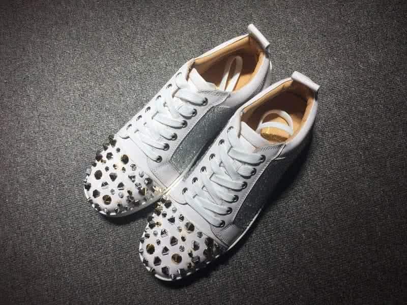 Christian Louboutin Low Top Lace-up White And Silver Upper Rivets And Rhinestone 1