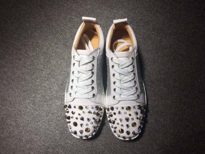 Christian Louboutin Low Top Lace-up White And Silver Upper Rivets And Rhinestone 2