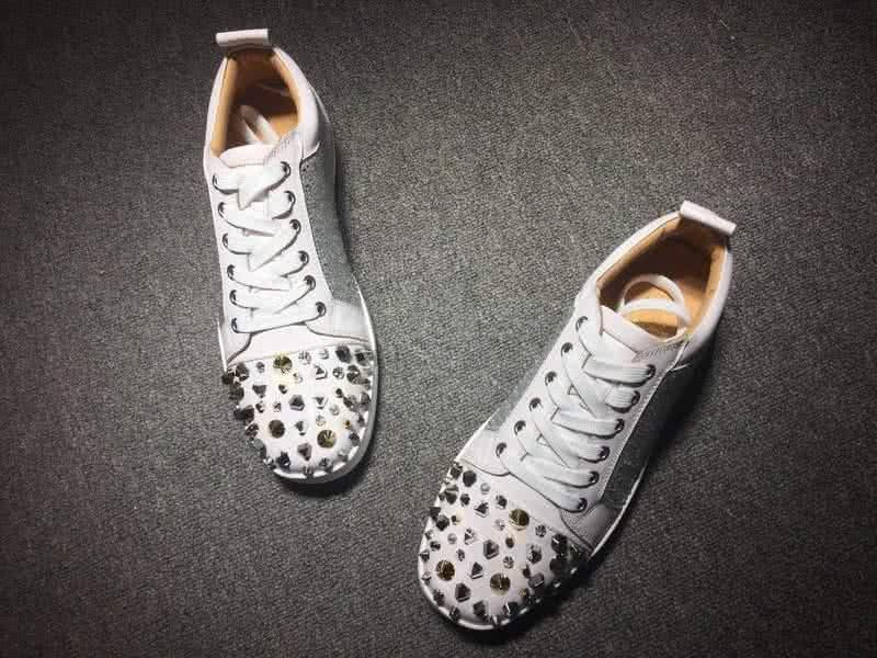 Christian Louboutin Low Top Lace-up White And Silver Upper Rivets And Rhinestone 3
