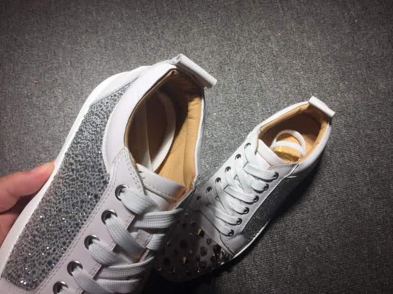 Christian Louboutin Low Top Lace-up White And Silver Upper Rivets And Rhinestone 5
