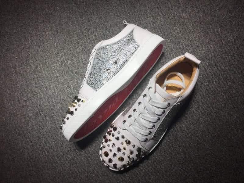 Christian Louboutin Low Top Lace-up White And Silver Upper Rivets And Rhinestone 6