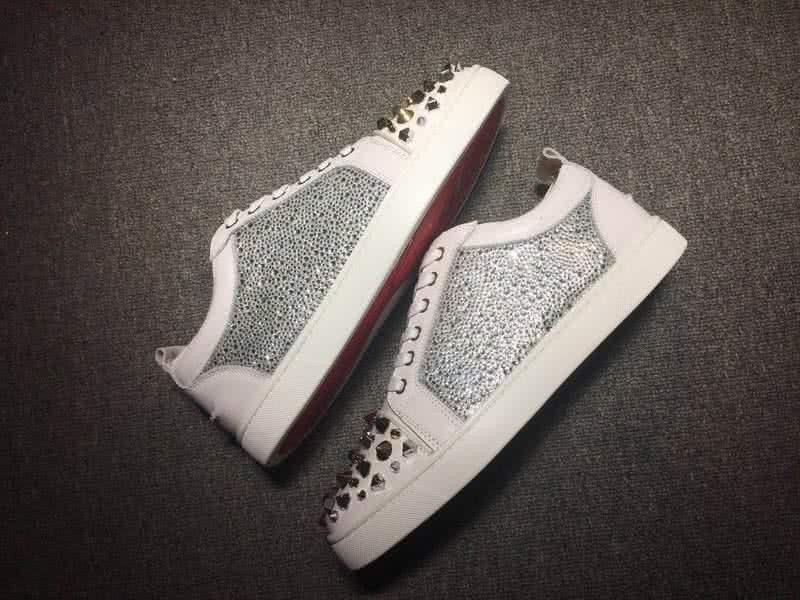 Christian Louboutin Low Top Lace-up White And Silver Upper Rivets And Rhinestone 8