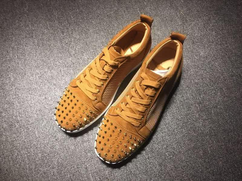 Christian Louboutin Low Top Lace-up Camel Suede And Golden Rivets 1