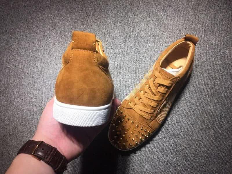 Christian Louboutin Low Top Lace-up Camel Suede And Golden Rivets 3