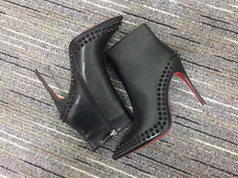 Christian Louboutin Women's Boots Black And Rivet Along The Rim High Heels 7