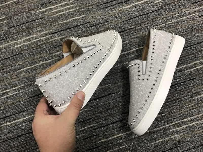 Christian Louboutin Low Top Lace-up Rivets Along The Brim Grey 7