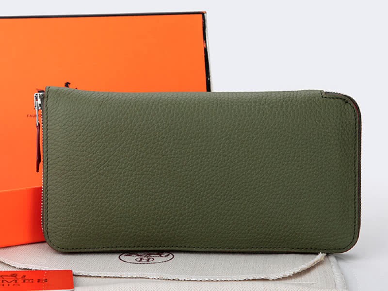 Hermes Zipper Wallet Original Leather Olive 2
