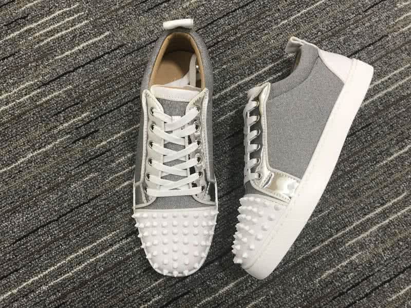 Christian Louboutin Low Top Lace-up Grey And White Rivets On Toe Cap 3