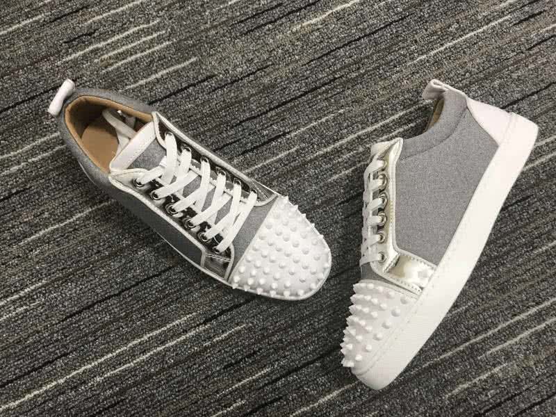 Christian Louboutin Low Top Lace-up Grey And White Rivets On Toe Cap 4