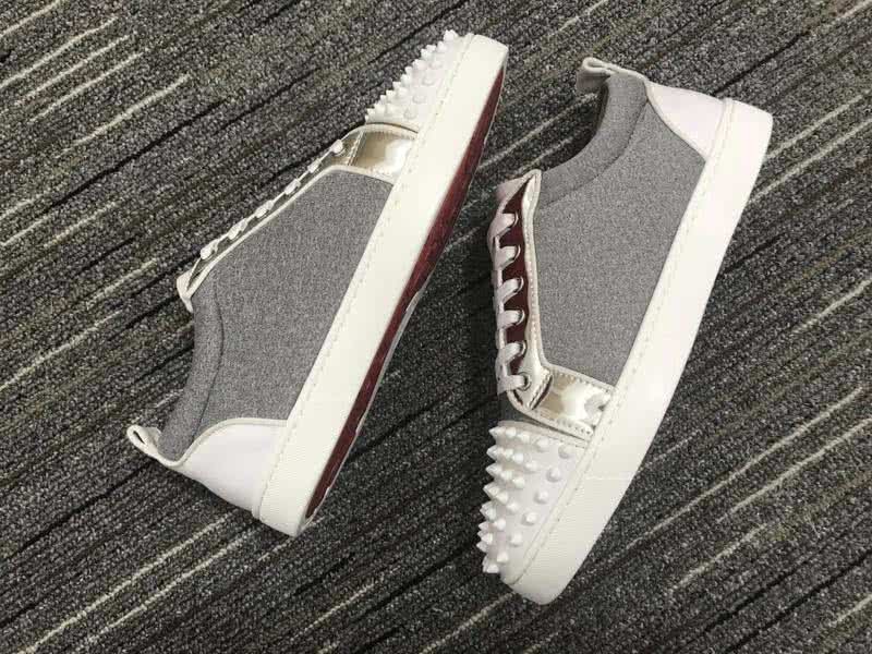 Christian Louboutin Low Top Lace-up Grey And White Rivets On Toe Cap 5