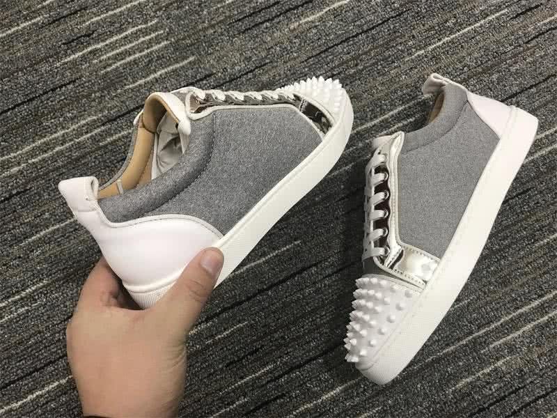 Christian Louboutin Low Top Lace-up Grey And White Rivets On Toe Cap 7