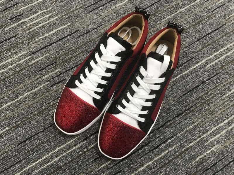Christian Louboutin Low Top Lace-up Dark Red Black White And Rhinestone 1