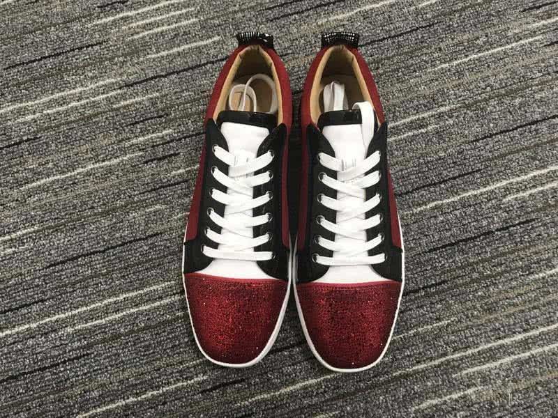 Christian Louboutin Low Top Lace-up Dark Red Black White And Rhinestone 3