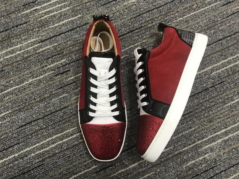 Christian Louboutin Low Top Lace-up Dark Red Black White And Rhinestone 2