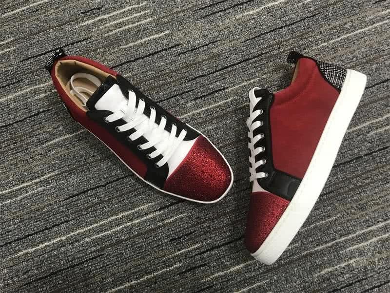 Christian Louboutin Low Top Lace-up Dark Red Black White And Rhinestone 4
