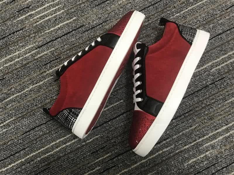 Christian Louboutin Low Top Lace-up Dark Red Black White And Rhinestone 5