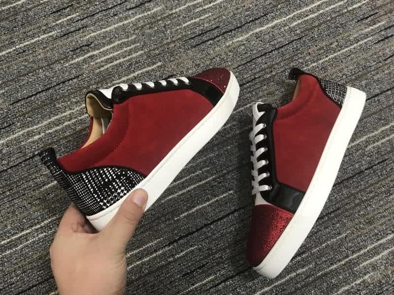 Christian Louboutin Low Top Lace-up Dark Red Black White And Rhinestone 7