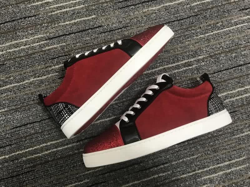 Christian Louboutin Low Top Lace-up Dark Red Black White And Rhinestone 9
