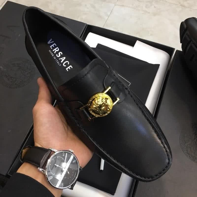 Versace Metal Button Cowhide Loafers Black Men Non-slip Design 5
